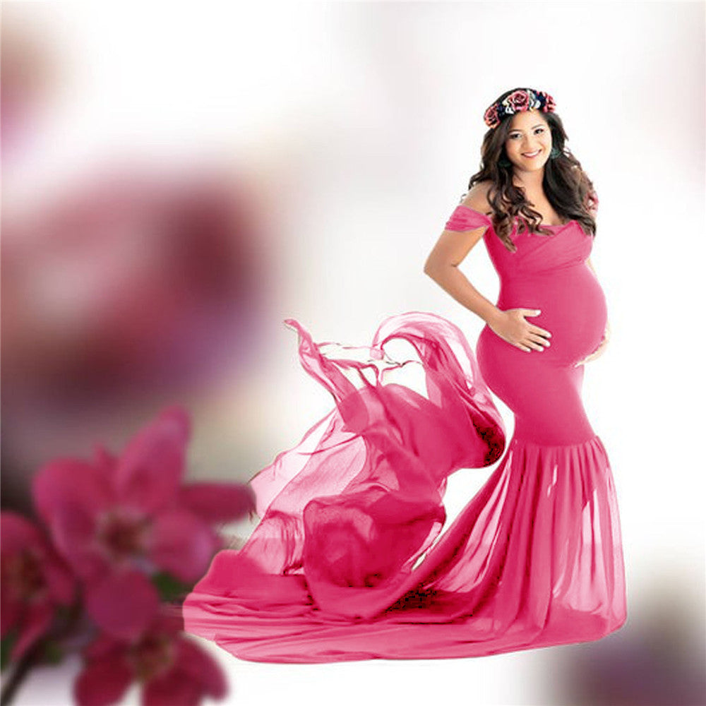 Long Maternity Photography for Photoshoot. Off Shoulder Pregnant Dress, Maxi Maternity Gown