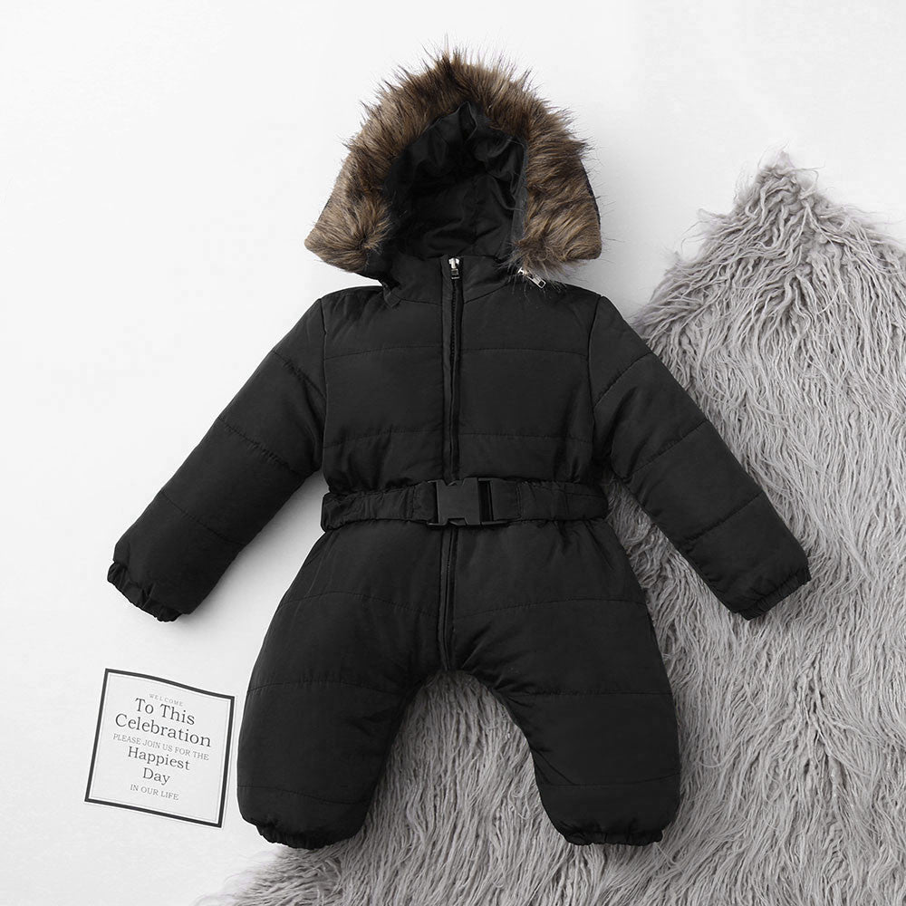 Infant Winter Snowsuit - Thermal Romper With Hood & Gloves For Babies 6-24 Months