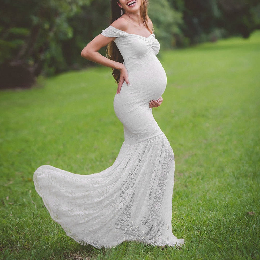2023 Maternity Dresses Photography, Sexy Off Shoulder Long Sleeve Maxi Long Dress Photo Shoot Pregnant Woman Clothes
