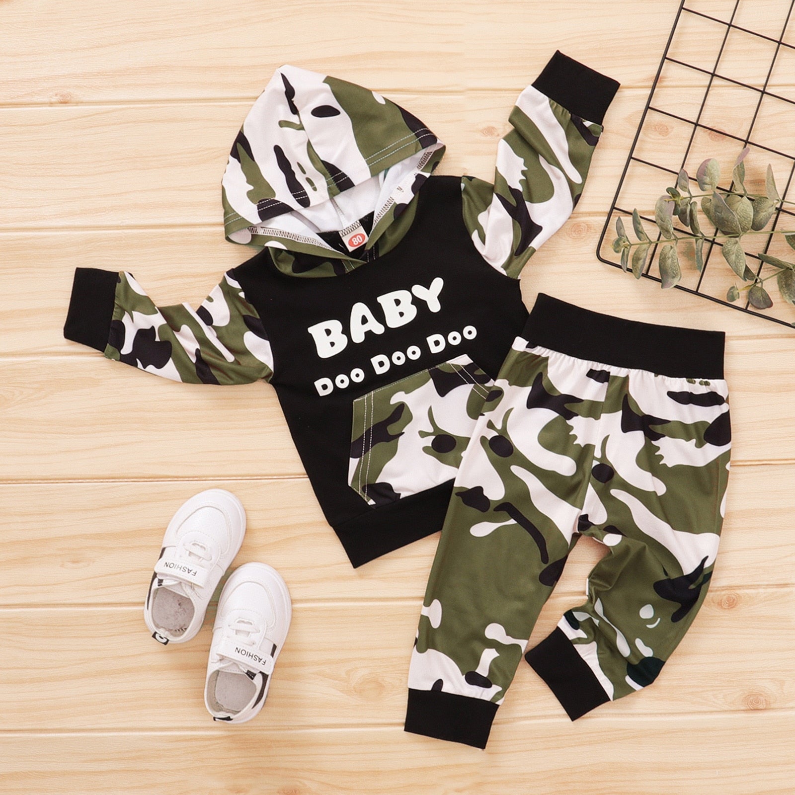 Winter Baby Boy Camouflage Letter Print Hoodie +Pants Infant Outfit