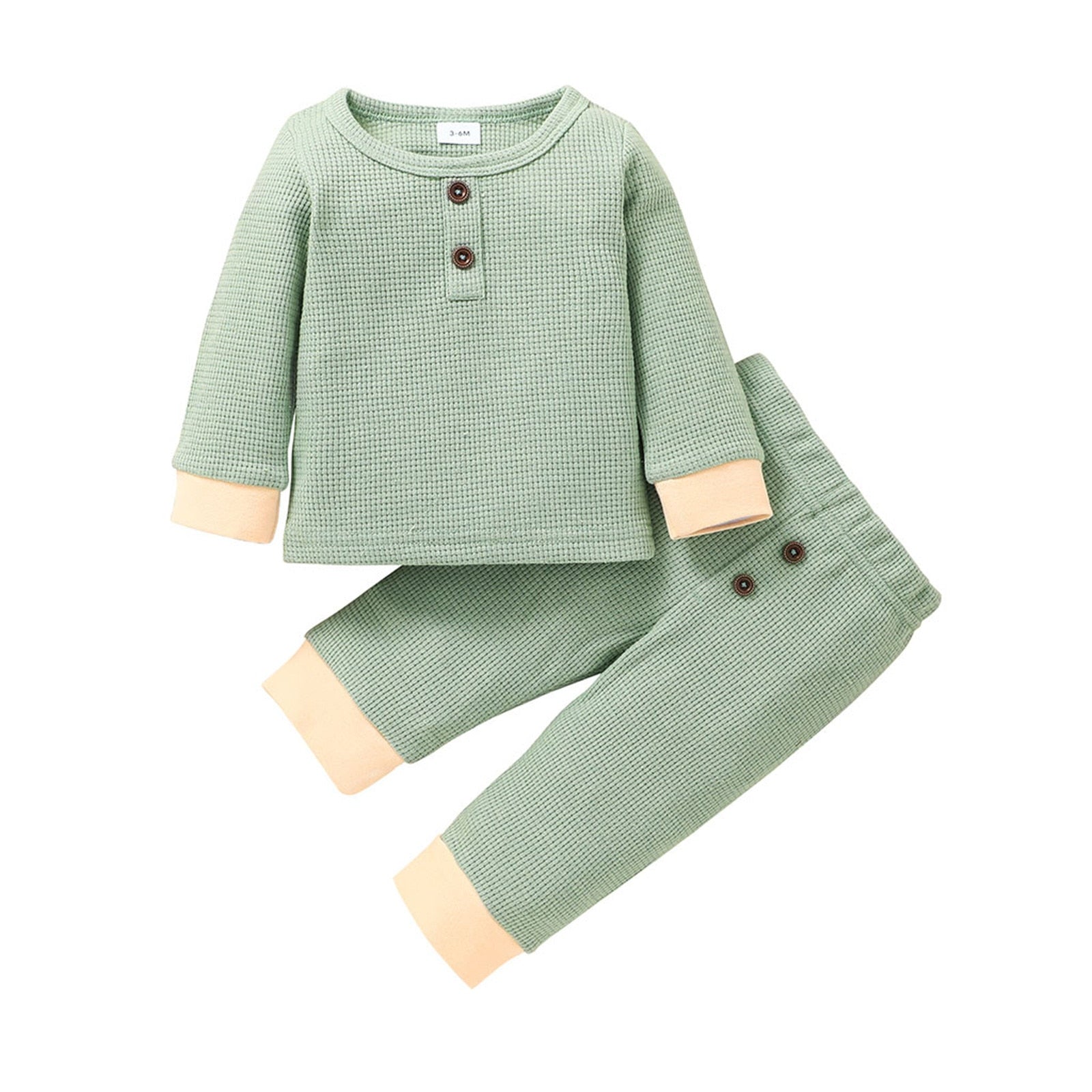 Newborn Unisex Buttoned Patchwork Sweatshirt +Pants Set