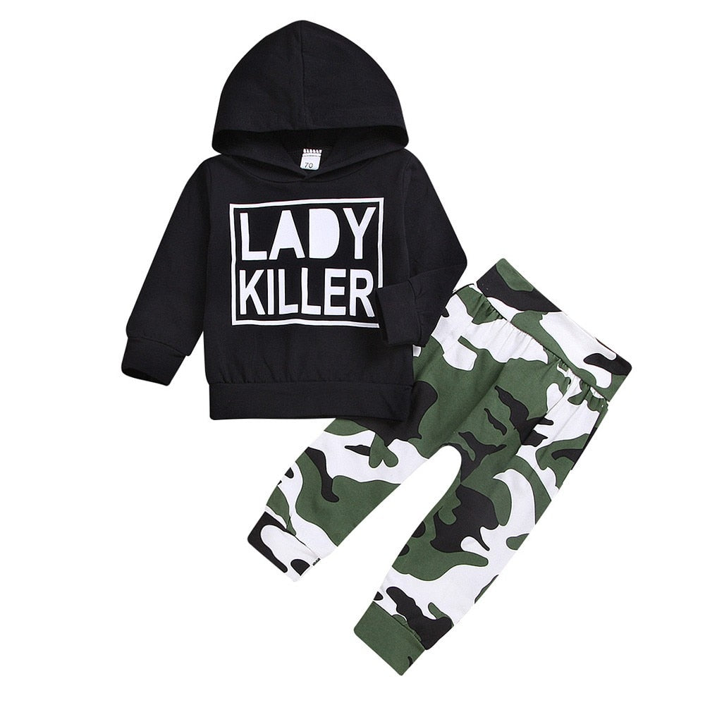 Winter Baby Boy Camouflage Letter Print Hoodie +Pants Infant Outfit