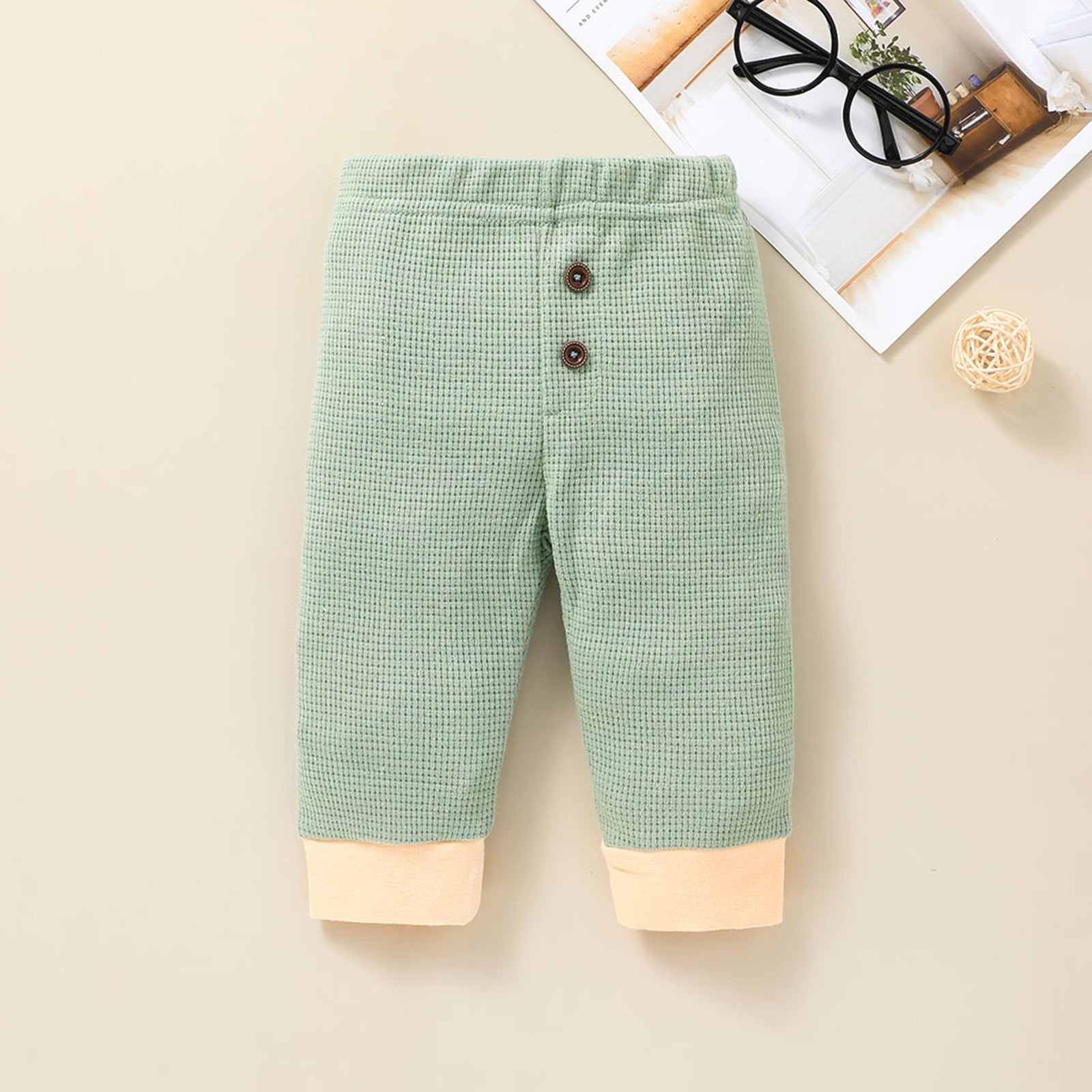 Newborn Unisex Buttoned Patchwork Sweatshirt +Pants Set