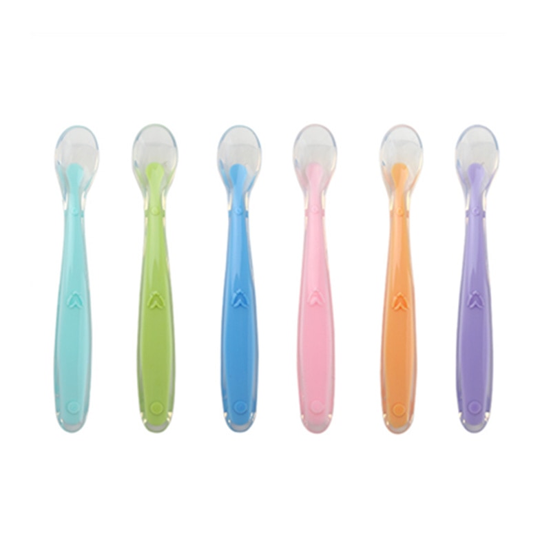 Hot Sale Baby Soft Silicone Spoon Candy Color Temperature Sensing Spoon Children Food Baby Feeding Tools