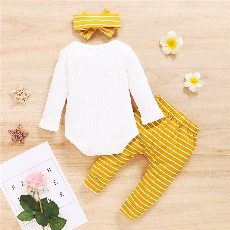 3PCS Newborn Baby Girl Fall/Winter Letter Printed Long Sleeve Romper