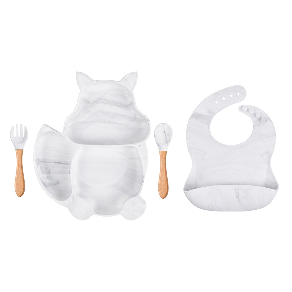 4/6/8 PCS Baby Soft Silicone Sucker Bowl Plate Cup Bibs Spoon Fork Sets Non-slip Tableware Children&#39;s Feeding Dishes BPA Free