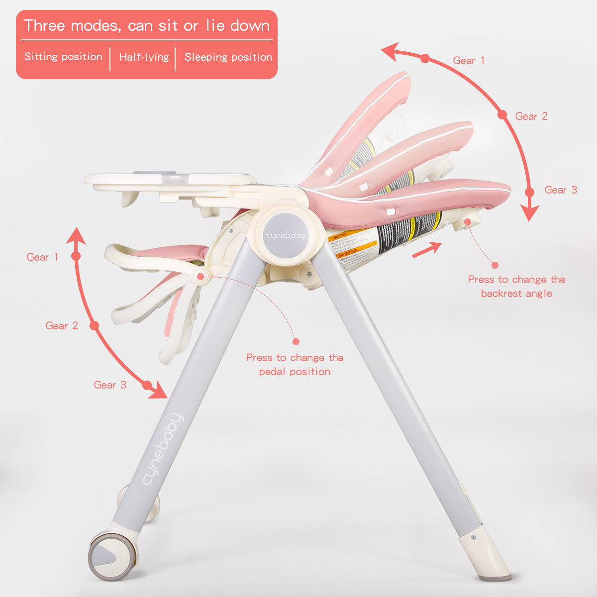 Cynebaby High Chair for Babies and Toddlers, Space Saver High Chair for Baby Multifunctional Baby Feeding Chair with Adjustable