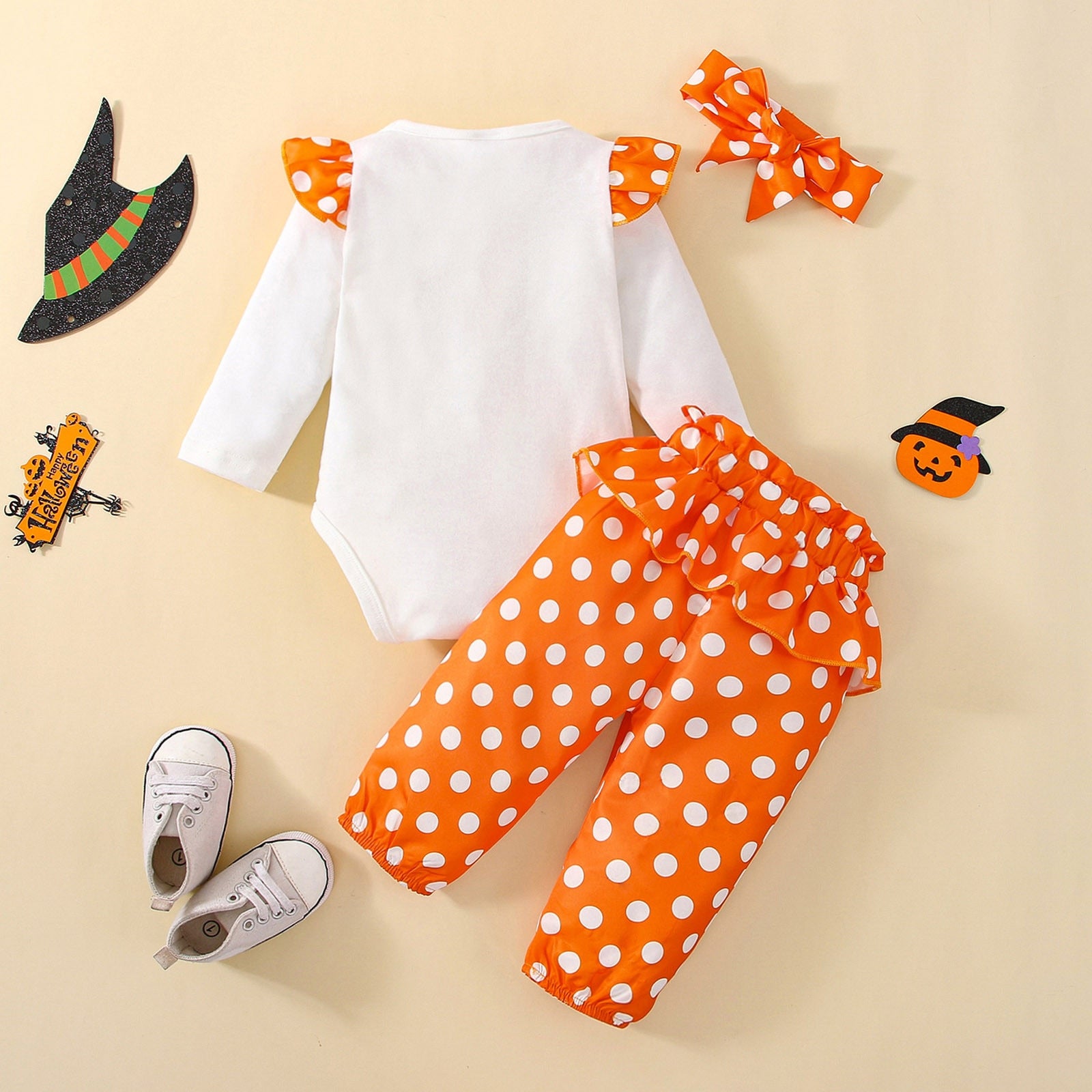 Newborn Infant Girls Halloween Clothes Fall/Winter Long Sleeve Romper, Pants, Headband outfit