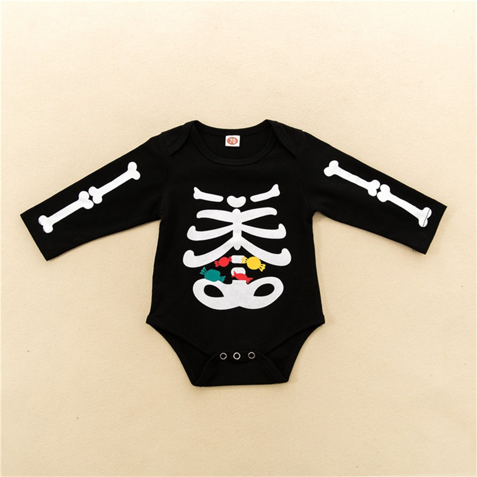 Newborn Infant Unisex Halloween Costumes 2022 Long Sleeve Skeleton Romper + Pants