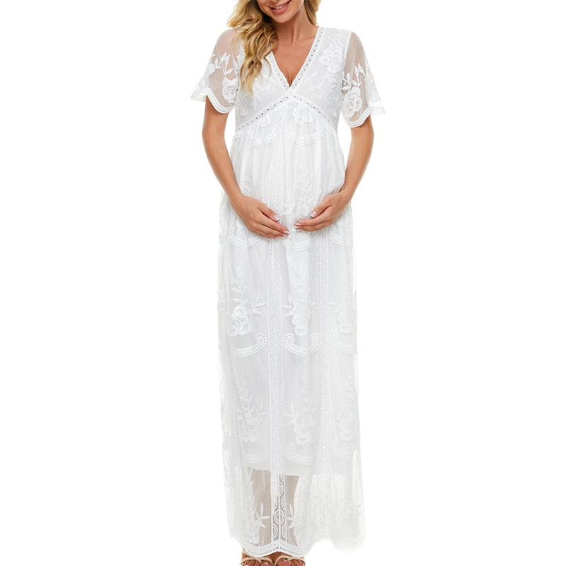New Boho Maternity Lace Dresses For Photo Shoot Pregnant Woman Photography V-Neck Dress