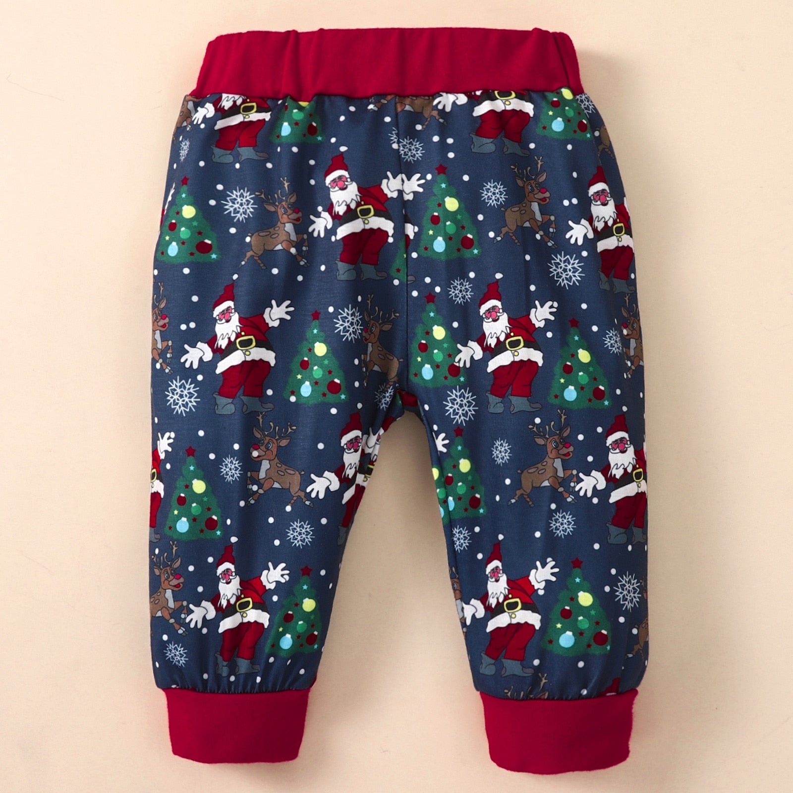 Infant Boys Girls Winter Long Sleeve Christmas Santa Cartoon Prints Romper Pants Hat Outfit