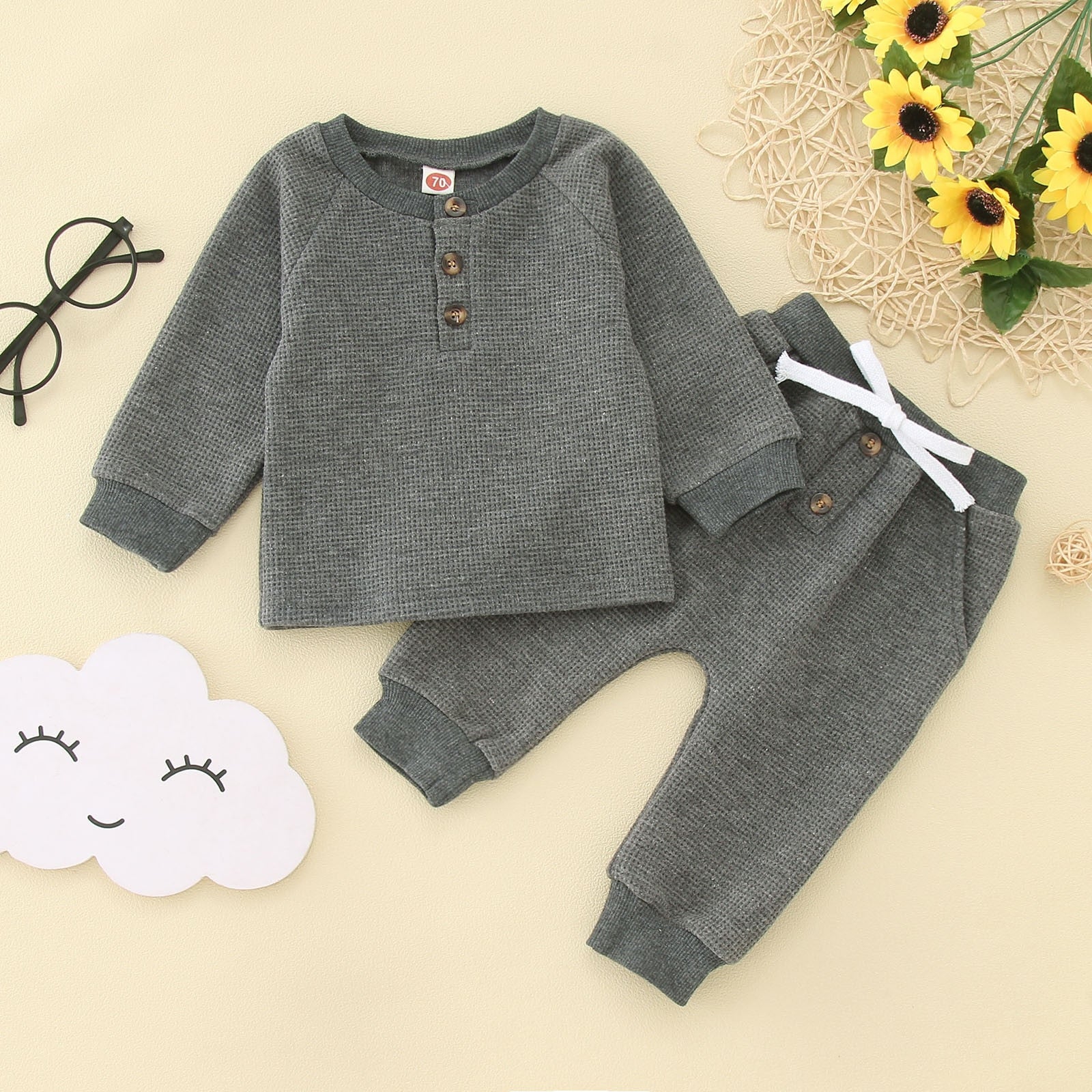 Infant Shirt with Bow Tie Toddler Boys Winter Long Sleeve Solid Colors 2PCS Outfit