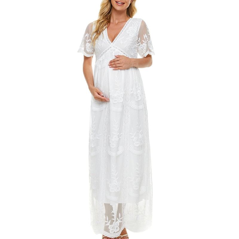 New Boho Maternity Lace Dresses For Photo Shoot Pregnant Woman Photography V-Neck Dress