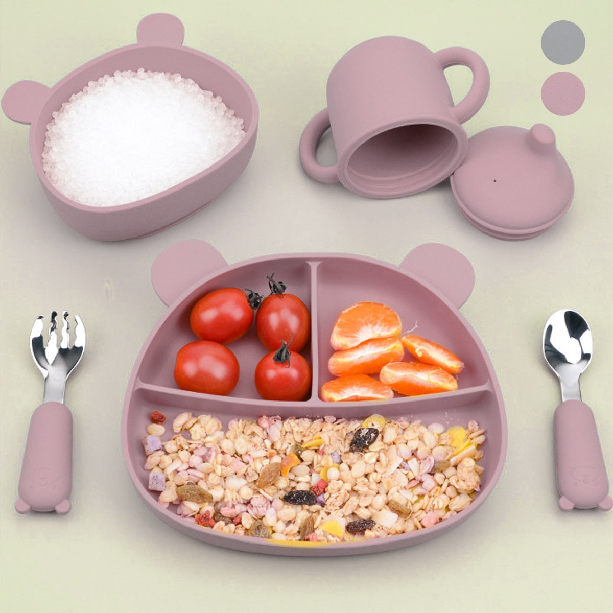 5Pcs Set Bowls Plates Spoons Silicone Suction Feeding Food Tableware Non-slip Baby Cutlery Set Food Feeding Bowl for Kids
