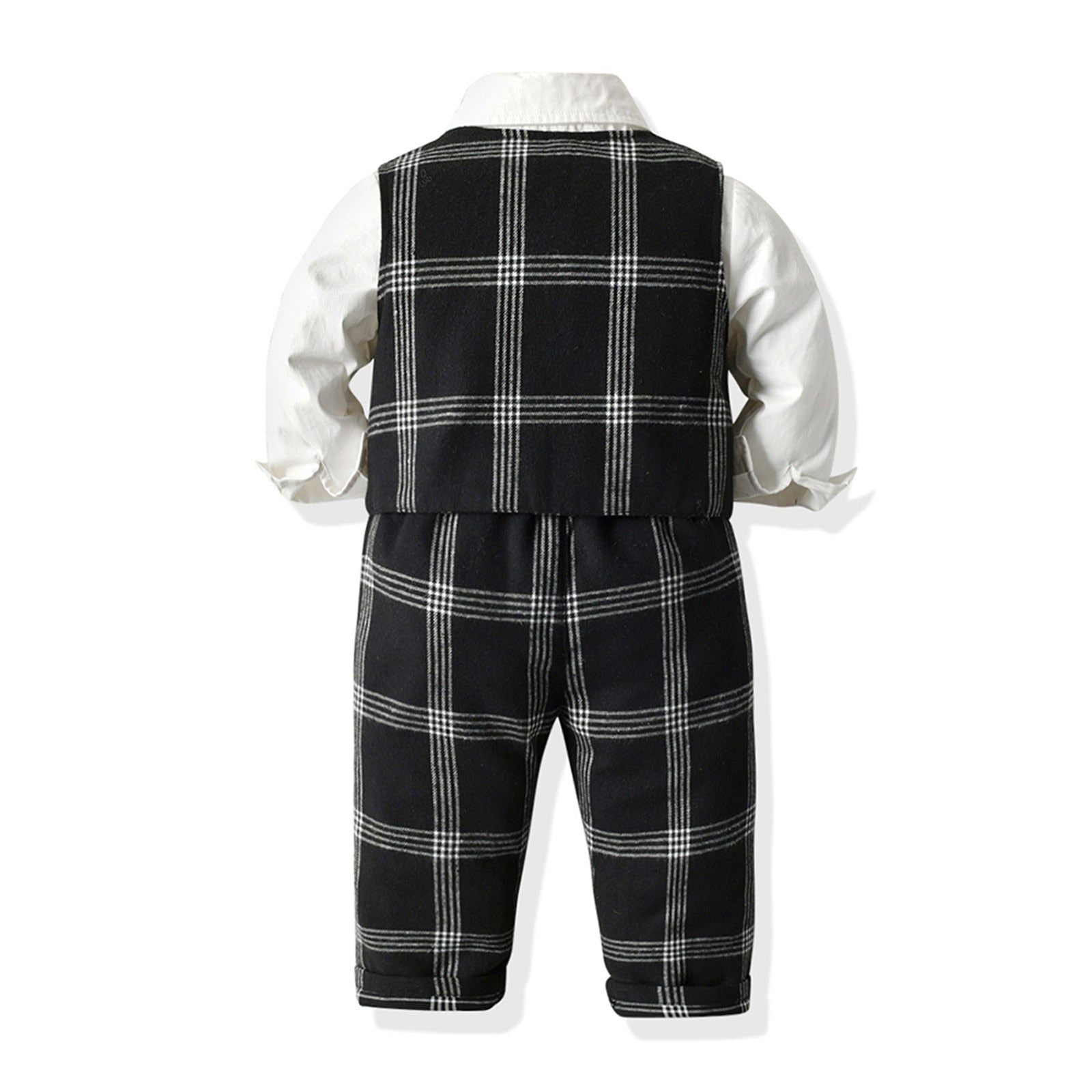 Toddler Boys Long Sleeve T Shirt Tops Plaid Vest Coat Pants Gentleman outfit