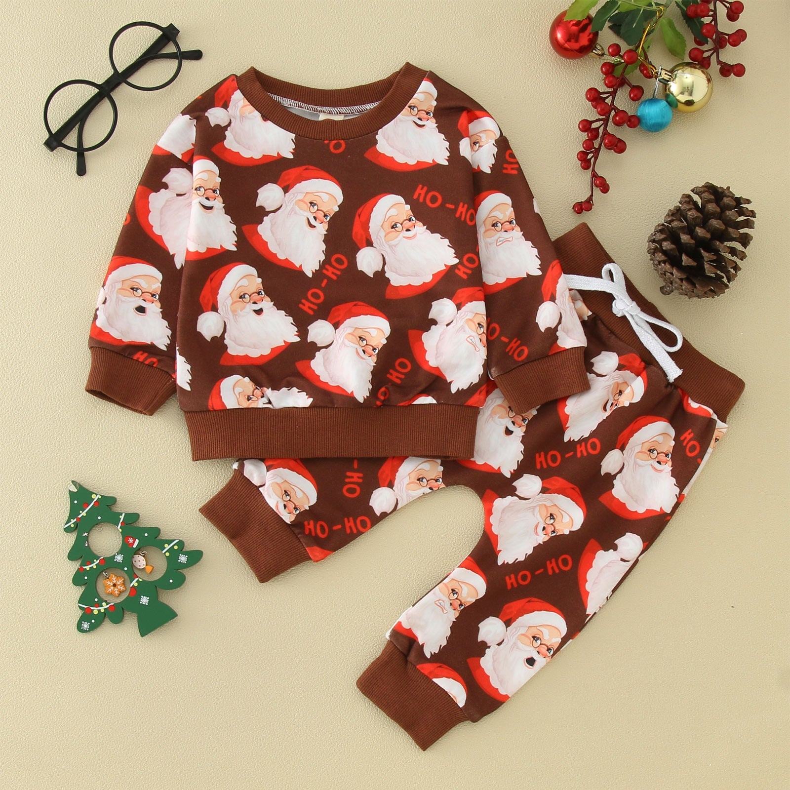 Infant Boys Girls Winter Christmas Long Sleeve Cartoon Santa Prints Kids Tops Pants 2PCS Baby Girl Summer Clothes 0-3 Months