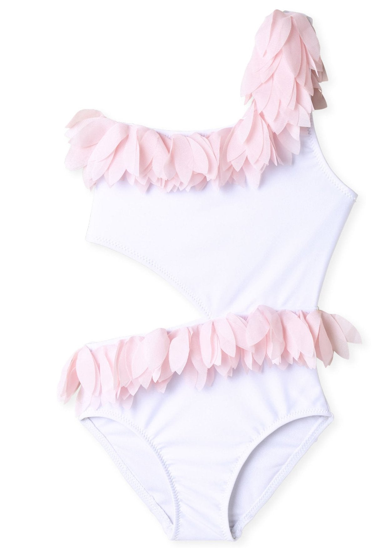 White Side Cut Swimsuit with Pink Petals