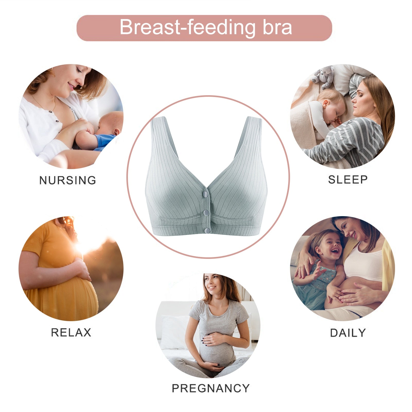 Women’s Nursing Bra Front Buckle Maternity Breast-Feeding Bralette With Wide Strap And Soft Breathable Cotton Fabric For