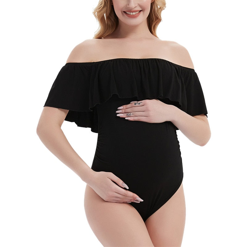 Maternity Photo Shoot Bodysuit Off Shoulder Ruffles Summer Pregnancy Pictures Props Women Clothes