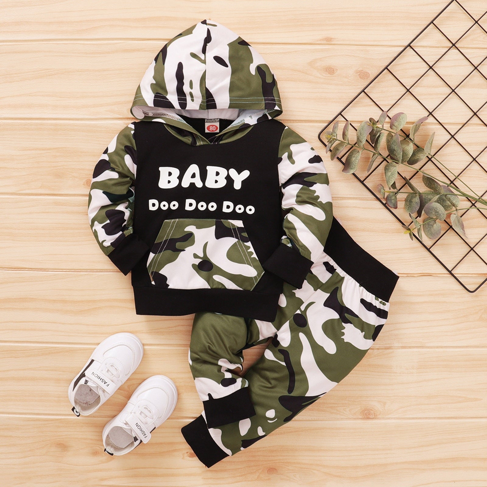 Winter Baby Boy Camouflage Letter Print Hoodie +Pants Infant Outfit
