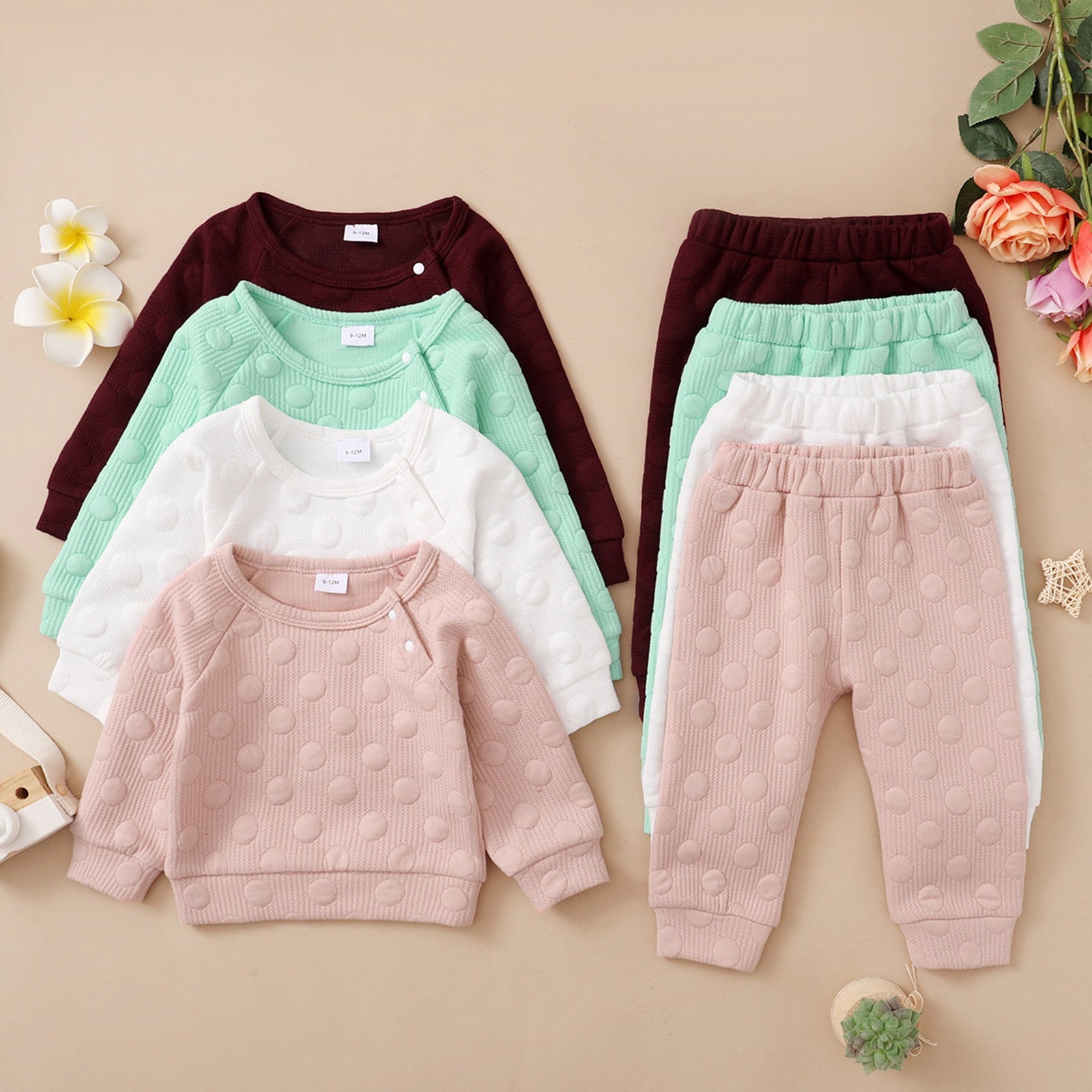 Baby Girls/Boys Set for Newborn Winter Long Sleeve Solid warm 2pc outfit