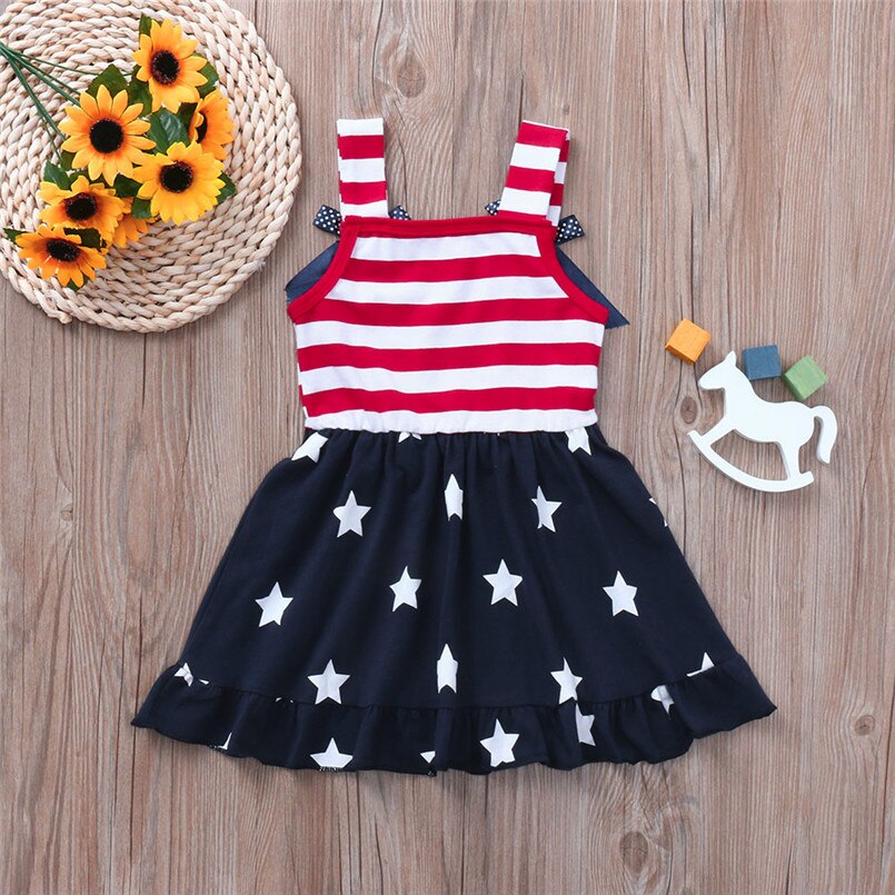 Toddler Baby Girls Dress Star Print 4th Of July